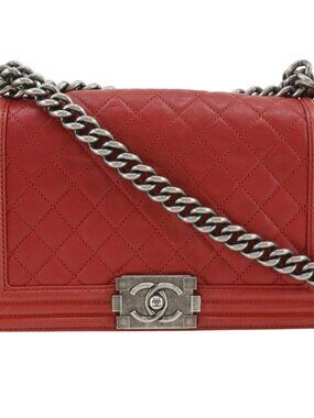 CHANEL Boy chanel Shoulder Bag Matelasse Red leather Women